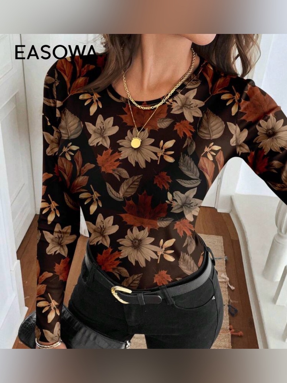 Brown Floral Long Sleeve Tee